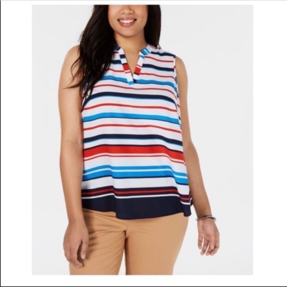 NEW Charter Club Plus Stripe Tank Top Sleeveless Tee Shirt High Low Hemline 2X